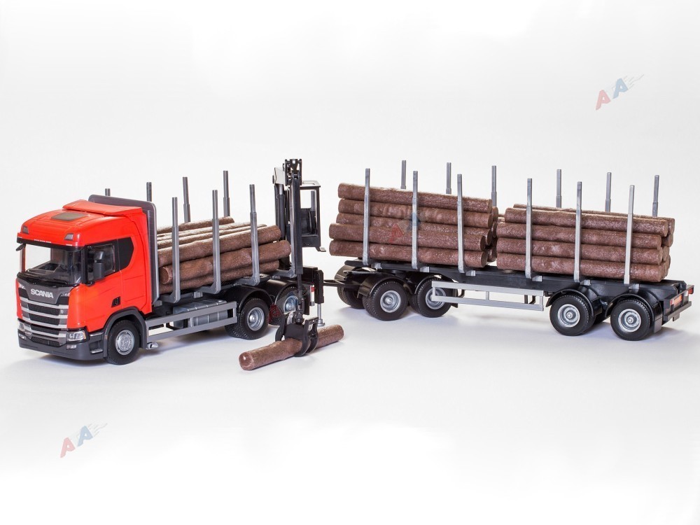 Emek 71605 Scania R450 6x4 transporter drewna czerwony z żurawiem ...