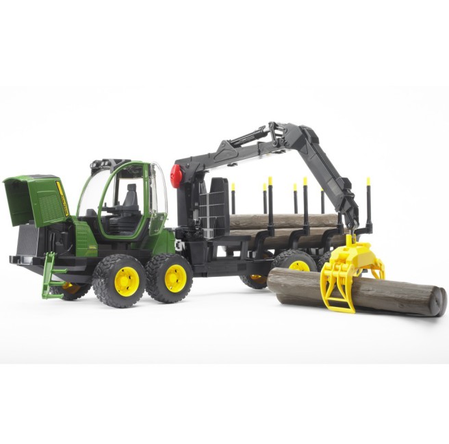 Bruder 02133 Ładowacz John Deere 1210E z chwytakiem i 4 pniami