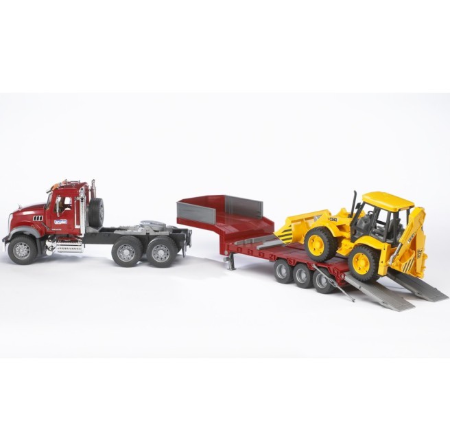 Bruder 02813 Mack z naczepą i koparko-ładowarką JCB