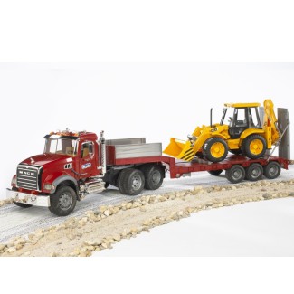 Bruder 02813 Mack z naczepą i koparko-ładowarką JCB