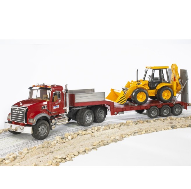 Bruder 02813 Mack z naczepą i koparko-ładowarką JCB
