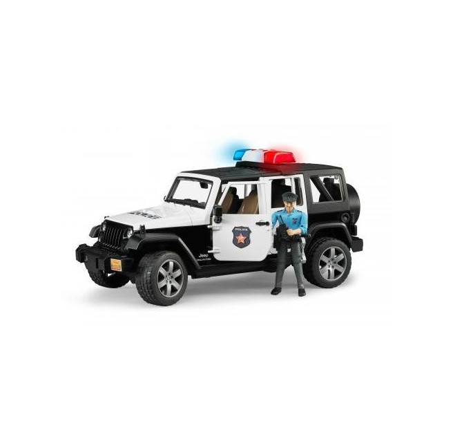 Bruder 02526 Jeep Wrangler Unlimited Rubicon policyjny z figurką policjanta i sygnalizacją