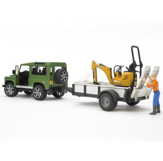 Bruder 02593 Land Rover z przyczepą 1-os., mikrokoparką JCB i figurką budowlańca