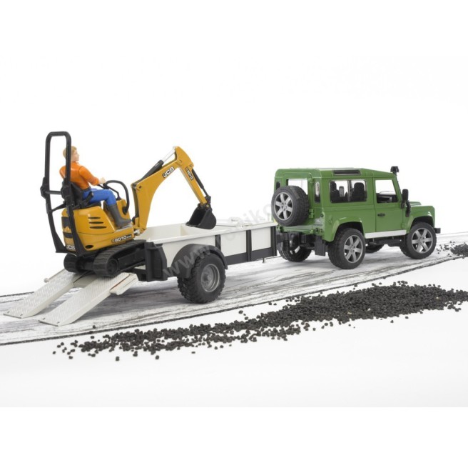 Bruder 02593 Land Rover z przyczepą 1-os., mikrokoparką JCB i figurką budowlańca