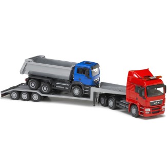Emek 30175 MAN TGS transporter czerwony z wywrotką