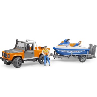 Bruder 02599 Land Rover z lawetą, skuterem i figurką