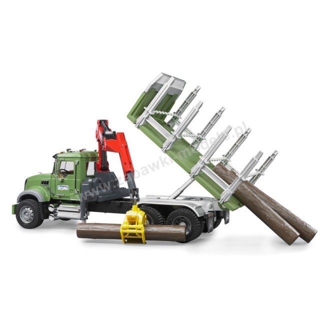 Bruder 02824 Mack Granite z przyczepą, żurawiem i pniami
