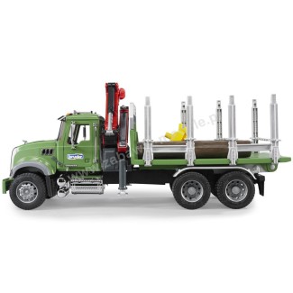 Bruder 02824 Mack Granite z przyczepą, żurawiem i pniami