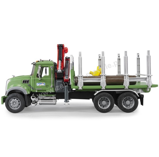 Bruder 02824 Mack Granite z przyczepą, żurawiem i pniami