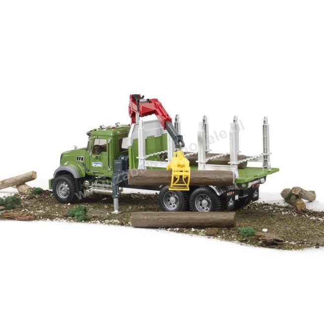 Bruder 02824 Mack Granite z przyczepą, żurawiem i pniami