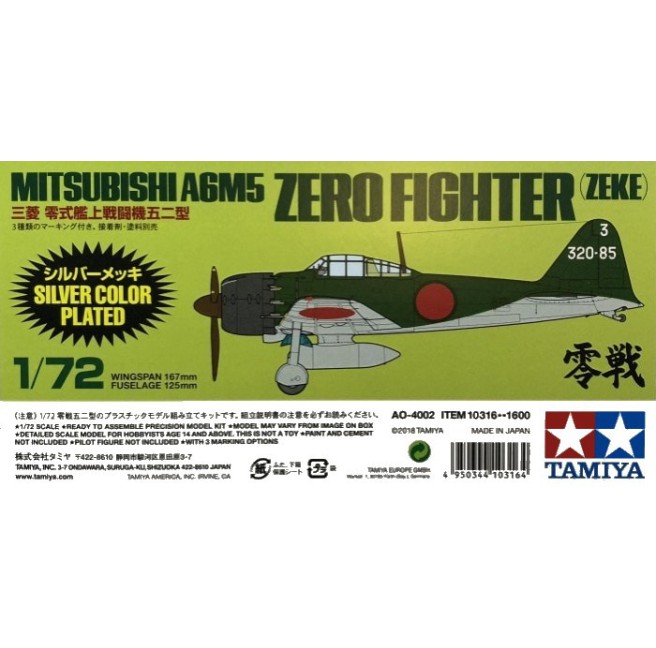 Mitsubishi A6M5 Zero Fighter Zeke Silberbeschichtetes Modellbausatz 1:72 von Tamiya