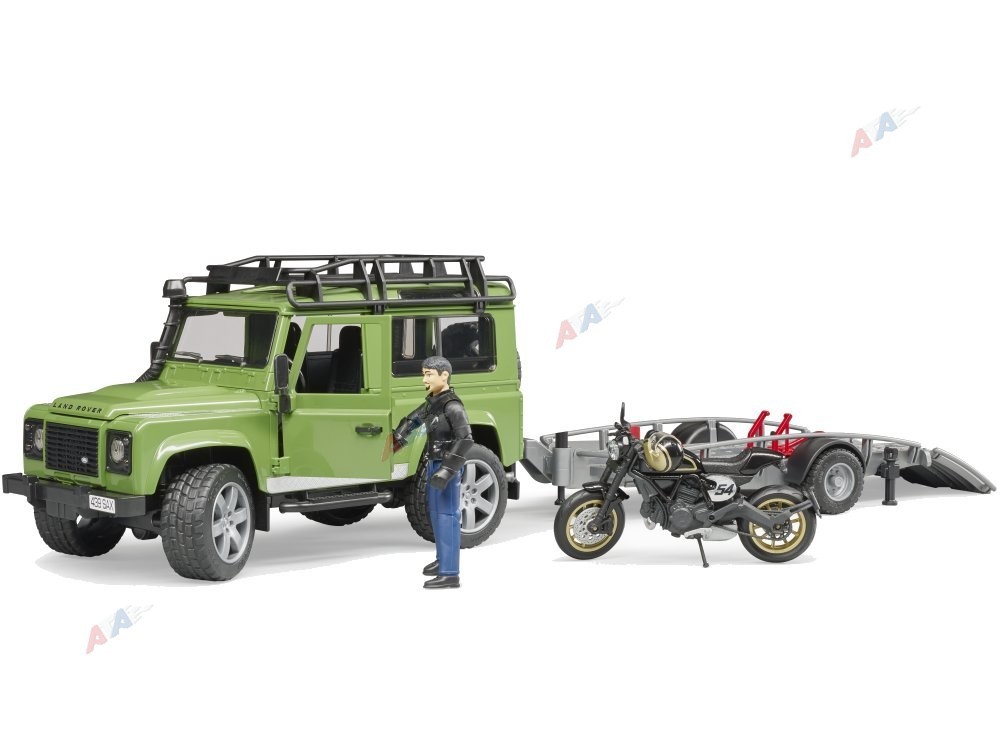 Bruder 02598 Land Rover Defender Station Wagon z Ducati Scrambler Caffe ...