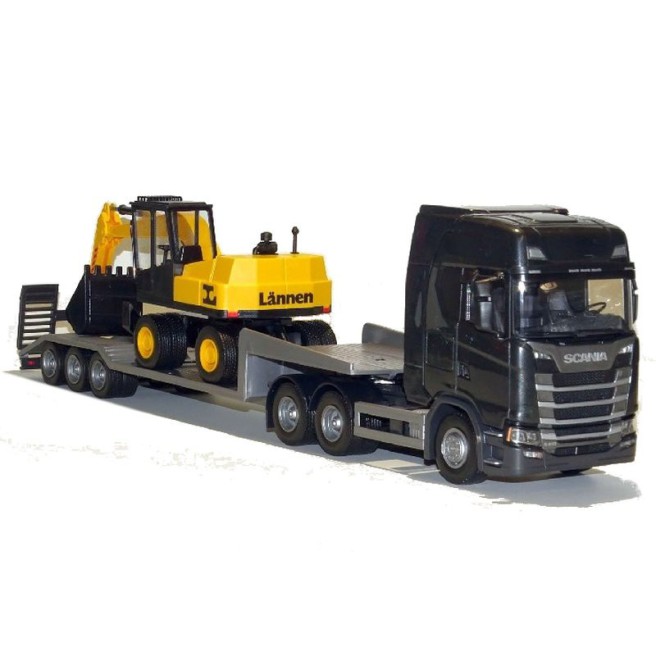 Emek 30603 Scania S Next Gen z naczepą i koparką - czarna