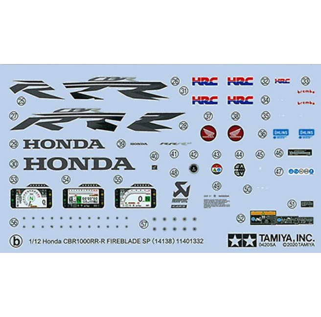 1/12 Honda CBR1000RR-R Fireblade SP Decal Sheet