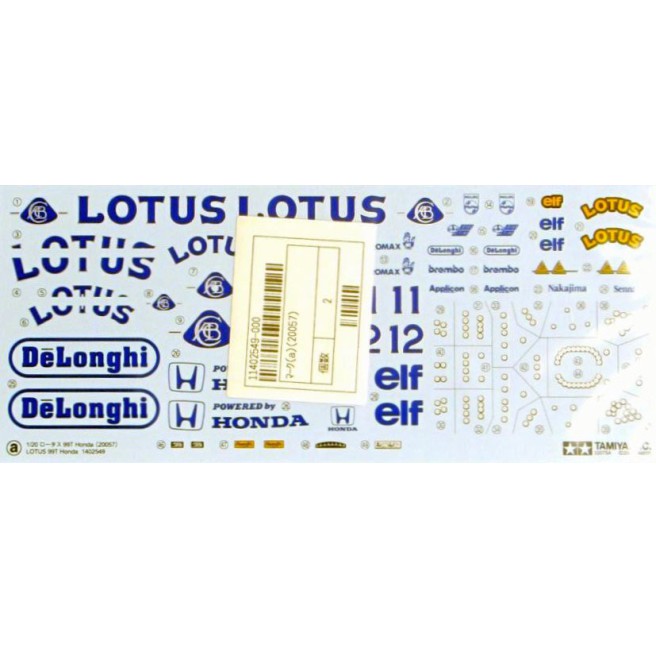 Lotus 99t 1/20 Scale Decal Sheet