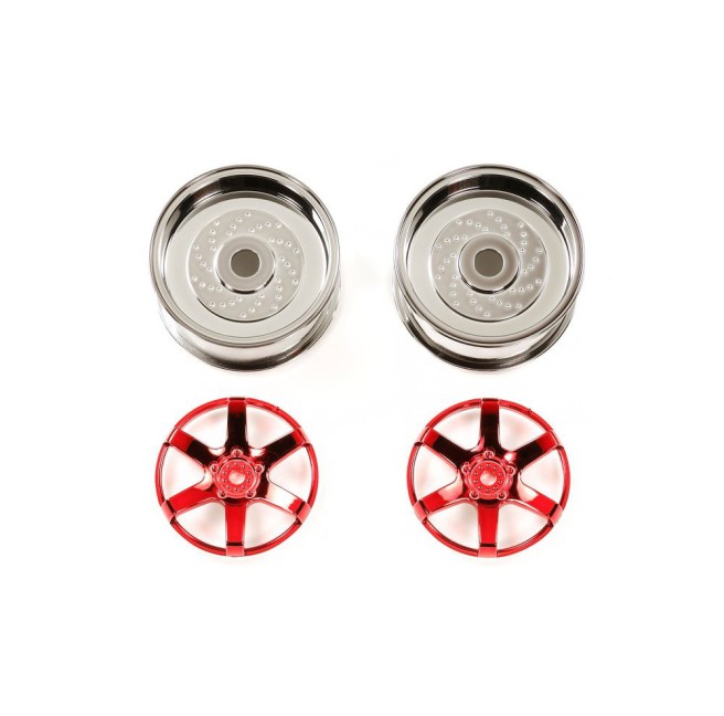 Red Metallic 1:10 26mm Wheels with +2 Offset | Tamiya 54551