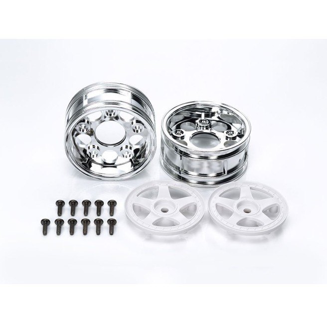 1/10 26/52mm Chrome White 5-Spoke Wheels for Tamiya 50672