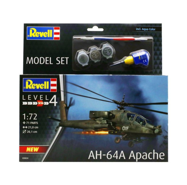 AH-64A Apache 1:72 Helicopter Model Kit with Paints and Tools