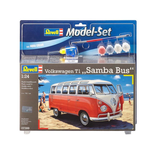 Volkswagen T1 Samba Bus Model Kit 1/24 Scale with Paints and Tools