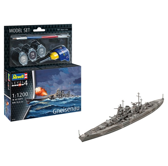 Gneisenau warship model kit Revell in 1:1200 scale with paints