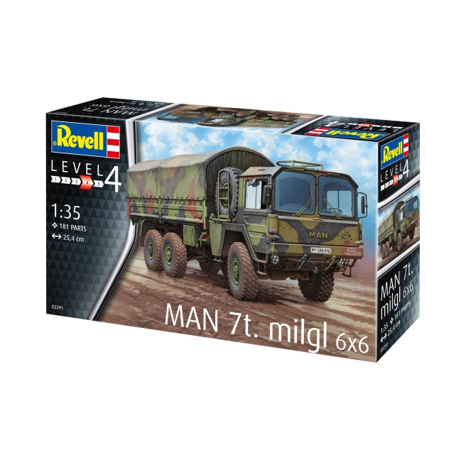 Model for assembling Revell military truck MAN 7t milgl 6x6 in 1:35 scale.