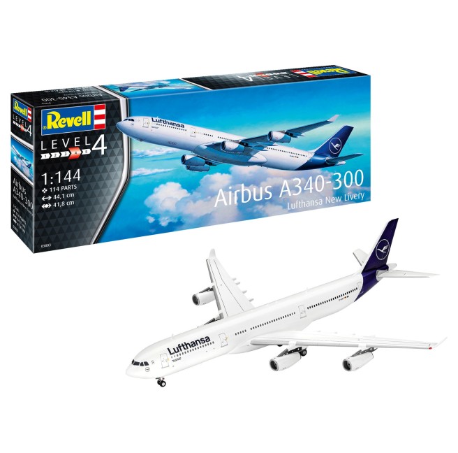 Lufthansa Airbus A340-300 model airplane in 1:144 scale by Revell.