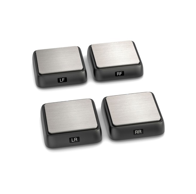 Cztery czarne narożne obciążniki Bluetooth SkyRc do balansowania pojazdów RC.