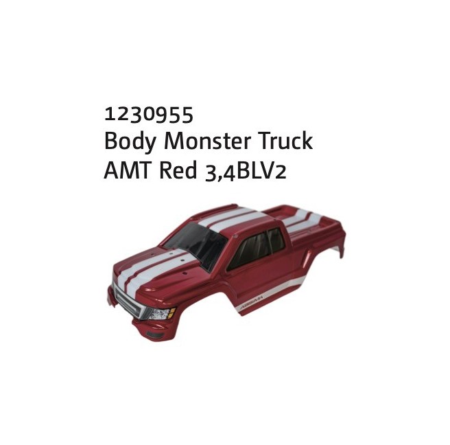 Red Body Shell for Monster Truck AMT3.4 BL V2 by Absima.