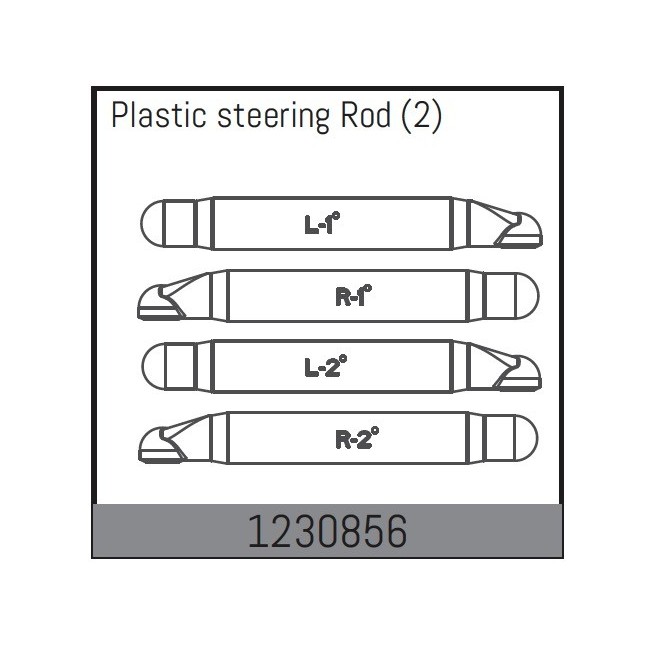 Schemenzeichnung von zwei Plastiklenkstangen für ein ferngesteuertes Modell.