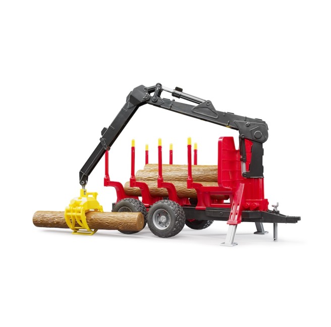 Bruder 02252 Trailer with Crane, 4 Tree Trunks, and Grabber