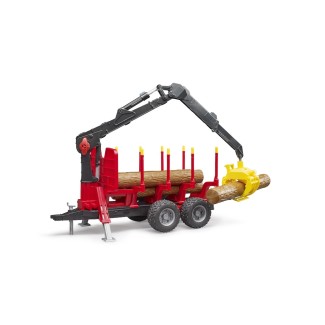 Bruder 02252 Trailer with Crane, 4 Tree Trunks, and Grabber