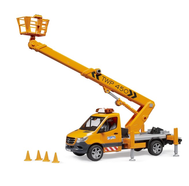 Toy MB Sprinter Bruder with bucket lift and accessories