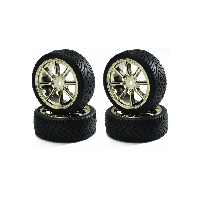 1:10 26mm Gold Pocky Wheels with Tread (4-pack)