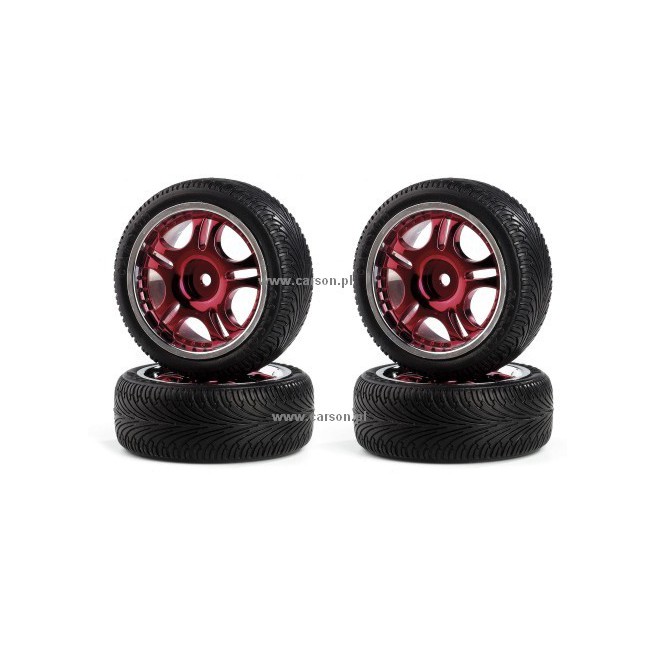 1:10 25mm Deep Star Red/Silver Wheels (4-pack)