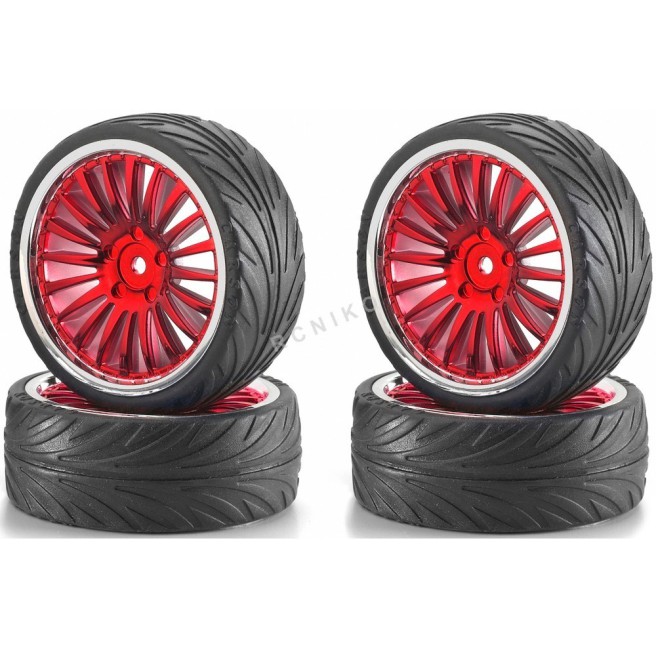 1:10 Scale 26mm Big Wheel Set - On-Road Red-Chrome (4)